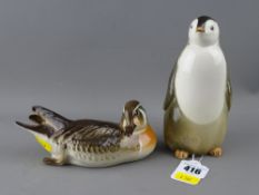 Two Russian porcelain animal figurines - duck and a penguin