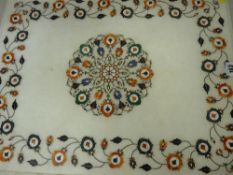 Indian Makrana marble tabletop, floral inlaid with semi-precious stone, 58 x 46 cms