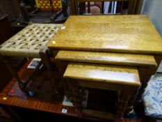 Good set of three vintage oak occasional tables with barley twist supports