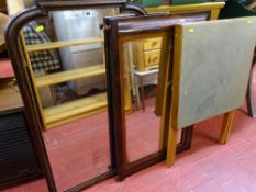 Two vintage wooden framed mirrors and a folding card table