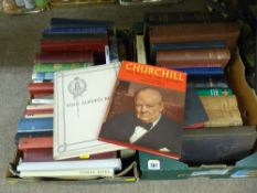 Two boxes of vintage books including commemorative, Churchill, Bibles etc