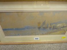 HANNAFORD watercolour - coastal scene with boats, 16 x 36 cms