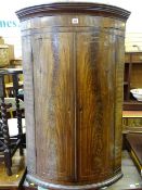 Antique line inlaid mahogany bow front wall hanging corner cupboard