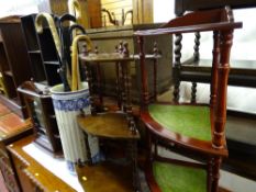 Parcel of occasional furniture including three display stands, a small glazed cabinet, two leather