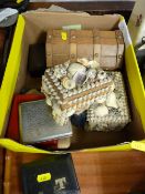 Parcel of jewellery boxes including shell decorated boxes and other miscellaneous items