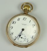9CT GOLD WALTHAM USA GENTLEMAN'S POCKET WATCH with enamel face & subsidiary dial, seventeen jewels