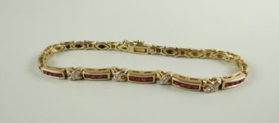 A 9CT GOLD RUBY & DIAMOND SET BRACELET, 10.3grams approx. (in box)