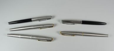 THREE VINTAGE PARKER 61 FOUNTAIN PENS two flighter pens with gold trim, one black with stainless