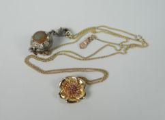 A 9CT CLOGAU GOLD FLORAL PENDANT & FINE NECKLACE, 4.2grams