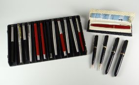 TRAY OF VARIOUS MODERN PARKER FOUNTAIN PENS together with three vintage Parker Duofold fountain pens