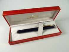 A MODERN (LATE 80s) DARK BLUE SHEAFFER CONNAISSEUR BLUE FOUNTAIN PEN with 23ct gold plated clip &