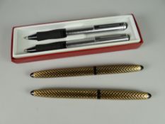A MODERN BRUSHED CHROME SHEAFFER AWARD BALLPOINT PEN & PENCIL SET with rubber grips & chrome-
