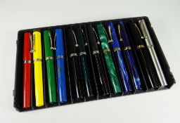 TRAY OF TWELVE VARIOUS VINTAGE NONONSENSE SHEAFFER PENS in dark red, dark yellow, kelly green,