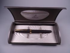 A MODERN (2003-) MATT BLACK PARKER SONNET FOUNTAIN PEN with gold plated trim & gold plated stainless