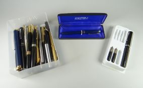 A VINTAGE BLACK SHEAFFER NONONSENSE FOUNTAIN PEN CALIGRAPHY SET with two extra nib units, in