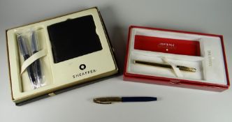 A MODERN BLACK SHEAFFER 300 BALLPOINT PEN & PENCIL SET in original box with black wallet together