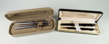 A MODERN BRUSHED CHROME PLATE SHEAFFER PRELUDE FOUNTAIN PEN with stainless steel nib & ballpoint pen
