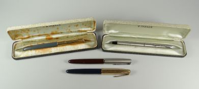 A VINTAGE NAVY GREY PARKER 51 FOUNTAIN PEN with rolled gold cap (faint name on barrel), a vintage