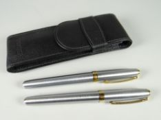 A MODERN BRUSHED CHROME SHEAFFER PRELUDE FOUNTAIN PEN with 22ct gold plated medium nib together with