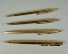 THREE VINTAGE ROLLED GOLD PARKER CLASSIC BALLPOINT PENS 1 in brushed gold with polished cut