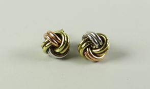 A 9CT MIXED TRI-COLOUR GOLD PAIR OF EARRINGS, 1.9grms approx.