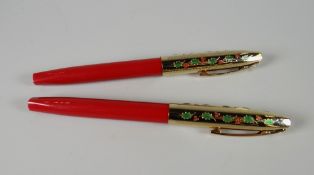 TWO 1996 SPECIAL EDITION CHRISTMAS TRIUMPH IMPERIAL FOUNTAIN PENS Holly' with berry red body & holly