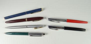 SIX SHEAFFER PENS including a modern matt blue Sheaffer Fashion fountain pen with gold plated trim &