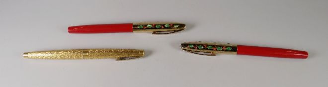 THREE VARIOUS SHEAFFER PENS including a vintage gold flashed Lady Sheaffer Seaspray with barley corn