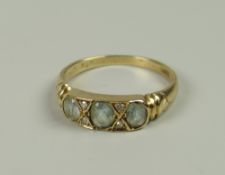 A 15CT YELLOW GOLD THREE-STONE RING, 2.7grams approx, (size N/O)