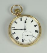 12CT GOLD GENTLEMAN'S POCKET WATCH with enamel face & subsidiary dial & Roman numeral chapter