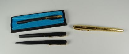 TWO MODERN MATTE BLACK PARKER 15 FOUNTAIN PENS with gold trim - 1 boxed & with matching ballpoint