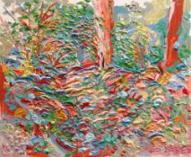 FRED YATES oil on canvas - colourful landscape entitled verso 'Autumn', signed, 38 x 47cms