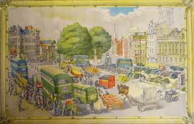 PHYLLIS GINGER coloured lithograph - entitled 'Town Centre', printed in England at the Baynard Press