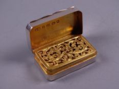 AN OBLONG PLAIN SILVER VINAIGRETTE with hinged lid, Birmingham 1866 by Frederick Marson