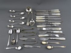 A MIXED QUANTITY OF SILVER CUTLERY, 11 troy ozs gross and a set of Mappin Brothers mother of pearl