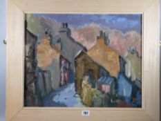 LEO CARROLL RCA oil on board - Ffestiniog street scene, signed 39 x 49 cms