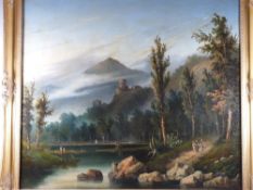 LATE 19th/EARLY 20th CENTURY CONTINENTAL SCHOOL oil on canvas - mountain landscape with hilltop