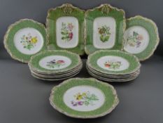 A COPELAND & GARRET BOTANICAL DESSERT SERVICE with gilt highlighted shagreen style decoration, to