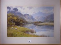 WARREN WILLIAMS ARCA watercolour - River Glaslyn near Beddgelert with sheep grazing on the river