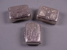 THREE OBLONG SILVER MINIATURE VINAIGRETTES, Birmingham 1797 by Thomas & William Simpson,