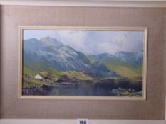 CHARLES WYATT WARREN oil on board - North Wales lake scene with small outbuildings, signed, 18 x