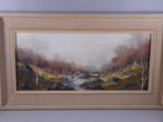 CHARLES WYATT WARREN oil on board - river scene with silver birches, signed and with artist's