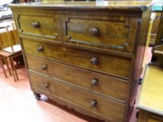 A VICTORIAN MAHOGANY CHEST OF DRAWERS with lidded top section and dummy deep top drawer, three