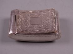 A SILVER SNUFF BOX of slightly dished form with bright cut hinged lid, Birmingham 1813 by Cox &