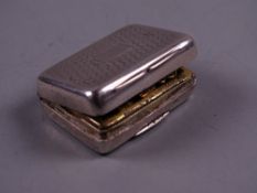 A SMALL SILVER OBLONG VINAIGRETTE with hinged lid, Birmingham 1837 by Thomas Spicer (some damage