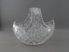 A GOOD QUALITY CUT GLASS BASKET, 26 cms high, 29 cms wide