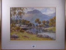 WARREN WILLIAMS ARCA watercolour - peaceful Snowdonia river scene, probably the Glaslyn, signed,
