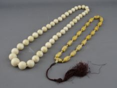 A VICTORIAN GRADUATED BALL IVORY NECKLACE and a circa 1920 Japanese bone ojuzu (prayer beads), 138