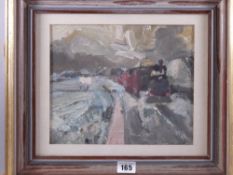 WILLIAM SELWYN early oil - train pulled by tank engine near Caernarfon Quay, signed verso and with