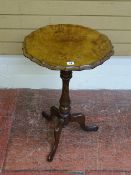 A VICTORIAN BURR WALNUT TOP TABLE with piecrust edge, on a turned and twist column and tripod